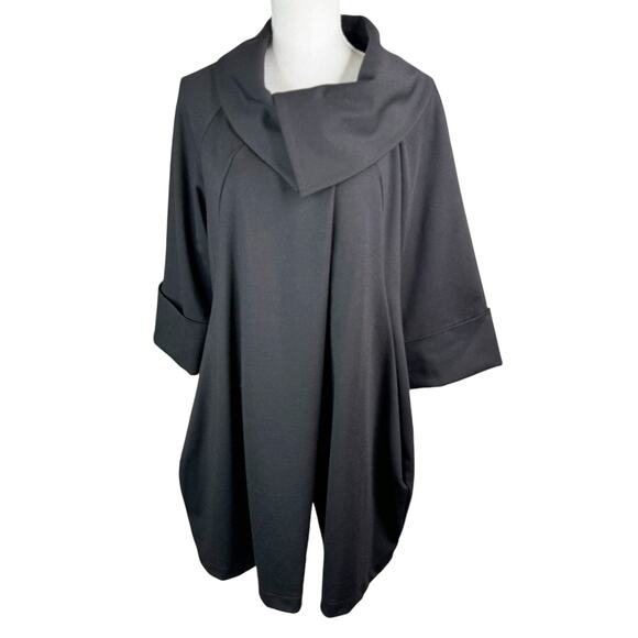 Insight New York Cowl Neck Ponte Knit Swing Coat Jacket Black Mid-Length  12 - Picture 2 of 10